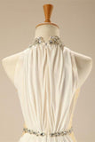Charming Elegant White Halter Beaded Chiffon Long Prom Dresses HZ0527