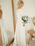 Long Sleeve Ivory Lace See Through Backless Beach Boho Wedding Dresses HZ0527