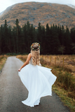 Promfast A line Spaghetti Straps White Beach Wedding Dress Beading Wedding Gowns HZ0527