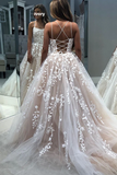 Promfast A Line Tulle Yellow Spaghetti Straps Prom Dresses with Appliques, Party Dress HZ0527