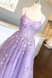 Promfast A Line Tulle Yellow Spaghetti Straps Prom Dresses with Appliques, Party Dress HZ0527