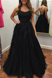 Promfast A Line Tulle Yellow Spaghetti Straps Prom Dresses with Appliques, Party Dress HZ0527