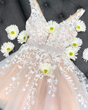 Ball Gown Lace Tulle V-neck Long A-line Quinceanera Dresses Prom Dresses HZ0527