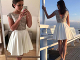 Promfast Round Neck Short Homecoming Dresses with Applique, Short Prom Dresses HZ0527