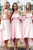 Promfast Pink Strapless Asymmetric Satin Bridesmaid Dresses, Cheap Bridesmaid Dresses for Sale HZ0527