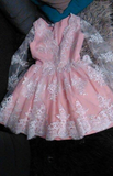Promfast Cute A line Long Sleeves Pink Short Lace Appliques V Neck Homecoming Dress HZ0527