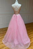 Promfast Chic A line Spaghetti Straps Sparkly Prom Dress Tulle Evening Dress HZ0527