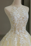 A Line Lace Tulle Champagne Long Prom Dress, Tulle Lace Long Graduation Dress HZ0527