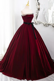 Burgundy Velvet Long Formal Dress, Off the Shoulder Evening Party Dress HZ0527