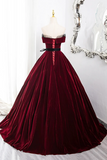 Burgundy Velvet Long Formal Dress, Off the Shoulder Evening Party Dress HZ0527