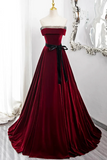 Burgundy Velvet Long Formal Dress, Off the Shoulder Evening Party Dress HZ0527