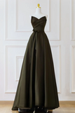 A Line V Neck Satin Olive Green Long Prom Dress, Satin Long Formal Dress HZ0527