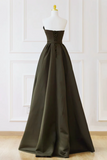 A Line V Neck Satin Olive Green Long Prom Dress, Satin Long Formal Dress HZ0527