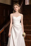 A Line Satin White Long Prom Dress, White Long Formal Dress HZ0527