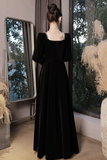 Black Velvet Long Sleeve Party Dress, A Line Floor Length Formal Evening Dress HZ0527