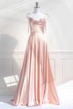 Pink Spaghetti Strap Satin Long Prom Dress, Simple A Line Evening Party Dress HZ0527