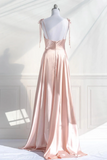 Pink Spaghetti Strap Satin Long Prom Dress, Simple A Line Evening Party Dress HZ0527