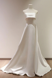 Chic Ivory Satin Scoop Long Wedding Party Dress, Prom Dress Evening Dress HZ0527