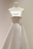 Chic Ivory Satin Scoop Long Wedding Party Dress, Prom Dress Evening Dress HZ0527