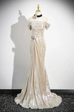 Mermaid Off the Shoulder Party Dress, Beautiful Champagne Evening Party Dress HZ0527