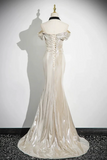 Mermaid Off the Shoulder Party Dress, Beautiful Champagne Evening Party Dress HZ0527