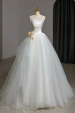 A Line Tulle White Long Prom Dress, White Long Formal Dress HZ0527