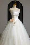 A Line Tulle White Long Prom Dress, White Long Formal Dress HZ0527