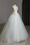 A Line Tulle White Long Prom Dress, White Long Formal Dress HZ0527