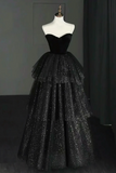 Black Sweetheart Tulle and Velvet Layers Prom Dress, Floor Length Party Dress HZ0527