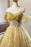 A Line Floral Tulle Knee Length Prom Dress, Sweetheart Off Shoulder Homecoming Dress HZ0527
