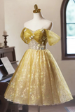 A Line Floral Tulle Knee Length Prom Dress, Sweetheart Off Shoulder Homecoming Dress HZ0527