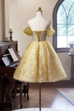 A Line Floral Tulle Knee Length Prom Dress, Sweetheart Off Shoulder Homecoming Dress HZ0527