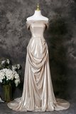 A Line Off Shoulder Champagne Long Prom Dress, Formal Dress HZ0527