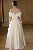 A Line Off Shoulder Satin White Long Prom Dress, Formal Dress HZ0527