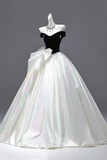 Navy Velvet and White Satin Long Prom Dress, Beautiful A Line Backless Evening Formal Dress HZ0527