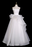 A Line Organza White Long Prom Dress, White Long Prom Dress HZ0527
