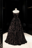 Black Sequined Strapless Ball Gown, A Line Strapless Evening Formal Gown HZ0527