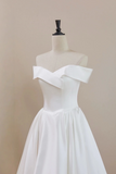 A Line Off Shoulder Tea Length White Prom Dress, Formal Dress HZ0527