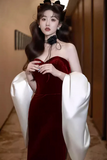 Beautiful Velvet Mermaid Strapless Long Formal Gown, Floor Length Prom Dress HZ0527