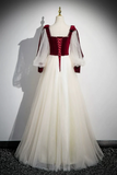 A Line Long Sleeve Tulle Lace Champagne Long Prom Dress HZ0527