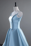 A Line Satin Blue Long Prom Dress, Blue Long Evening Dress HZ0527