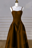 Brown Satin A Line Sweetheart Long Formal Dress, Simple Evening Dress HZ0527