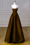 Brown Satin A Line Sweetheart Long Formal Dress, Simple Evening Dress HZ0527