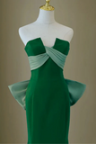 Green Mermaid Strapless Long Evening Dress with Bow, Long Formal Dress HZ0527