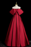 Wine Red Satin Off Shoulder Party Dress, Off Shoulder Wine Red Long Prom Dress HZ0527