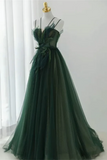Dark Green Long Beaded A Line Evening Dress Party Dress, Prom Dress HZ0527