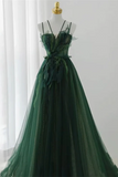 Dark Green Long Beaded A Line Evening Dress Party Dress, Prom Dress HZ0527