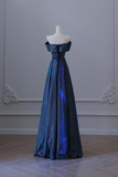 Blue Off the Shoulder Glitter A Line Long Prom Party Dress HZ0527
