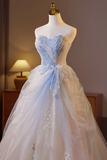 Beautiful Sparkling Tulle Long Prom Dress, A Line Strapless Evening Party Dress HZ0527