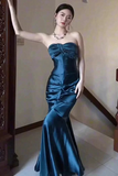 Charming Blue Soft Satin Sweetheart Strapless Long Party Dress, Prom Dress HZ0527